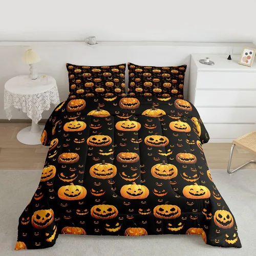 Vista 35 de Feelyou Juego de edredón de Halloween, color rosa fantasma, juego de ropa de cama tamaño individual, decoración para niños y niñas, lindo juego