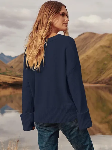 Vista 9 de Prinbara Suéter de gran tamaño para mujer, cuello redondo, manga larga, tejido mullido, grueso, cálido, suéter de moda para otoño 2024