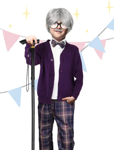 Vista 6 de SOMSOC Disfraz de anciano para abuelo, 14 piezas, para 100 días de escuela, accesorio para cosplay