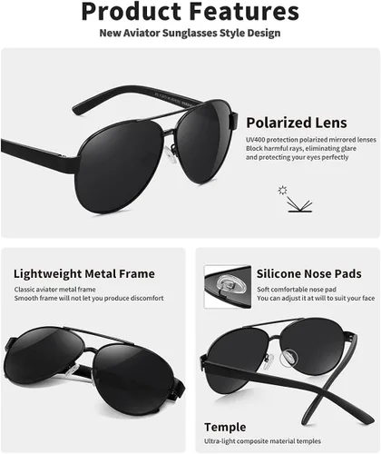 Vista 5 de AWGSEE Gafas de sol aviador para mujer polarizadas con protección UV lentes de sol con espejo 56mm