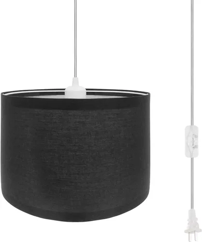 Vista 8 de Lámpara colgante enchufable, luces colgantes de 15 pies con cable de enchufe, interruptor de encendido/apagado, pantalla de lino, lámpara colgante