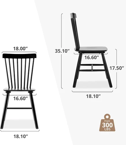 Vista 2 de LUE BONA Silla de Comedor Windsor, Juego de 2 Sillas de Comedor, Respaldo de Husillo de Madera, Sillas de Cocina Silla de Comedor de Madera, Sillas