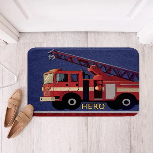 Vista 4 de Tapete de baño de camión de bomberos, alfombra de baño de automóvil de bombero, tractor, antideslizante, decoración de habitación para niños