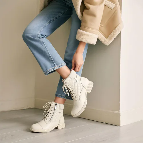 Vista 18 de STQ Botas de combate con cordones para mujer