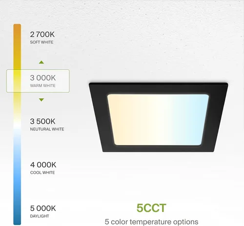 Vista 6 de ASD Paquete de 6 luces LED empotrables cuadradas de 6 pulgadas, 5 CCT 2700K-5000K CRI90+, 15 W 60 W Eqv, luces de techo ultra finas y regulables