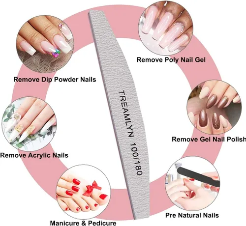 Vista 4 de 10 limas de uñas ásperas de grano 100/180, limas de uñas resistentes para uñas acrílicas/naturales, tableros de esmeril para uñas, relleno de uñas