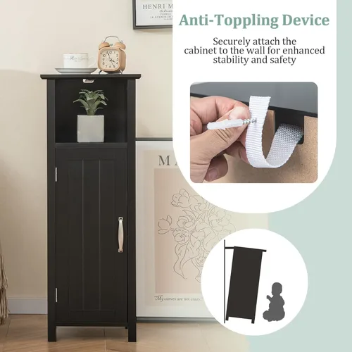Vista 6 de COSTWAY Bathroom Storage Cabinet, Freestanding Narrow Storage Organizer with Open Shelf & Adjustable Shelf, Small Slim Floor Cabinet for Bathroom