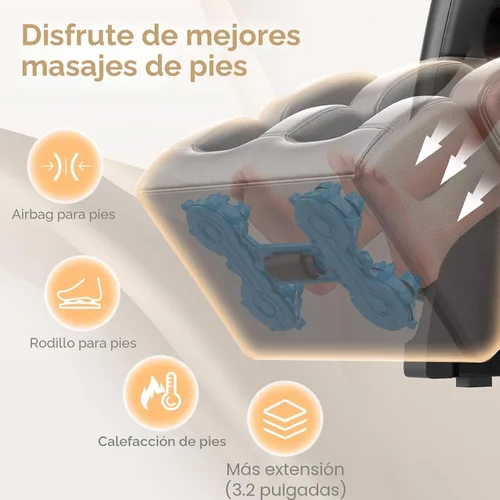 Vista 7 de FURNIMAT Silla de masaje de cuerpo completo, silla de masaje de gravedad cero con 10 rodillos fijos, bolsas de aire, calefacción, masaje de pies