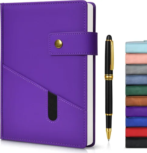 Vista 14 de Cuaderno rayado con bolígrafo, diario personalizado A5 de cuero de tapa dura para hombres y mujeres, 200 páginas de papel grueso de 100 GSM