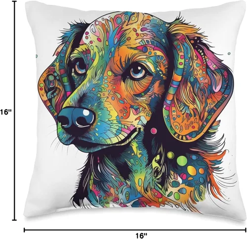 Vista 4 de Dachshund Delight - Cuddly Canine Dazzling Dachshund Artwork-Adorable almohada canina, 16 x 16 pulgadas, multicolor