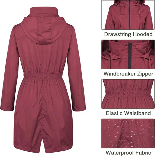 Vista 5 de Zando Chaquetas de lluvia para mujer, abrigos impermeables para mujer, chaqueta rompevientos con capucha para mujer