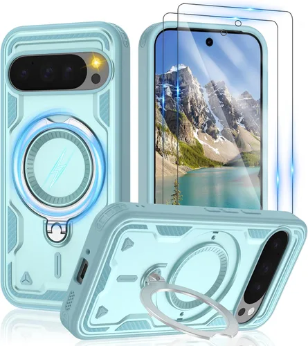 Vista 44 de Gritup fro Funda para Google Pixel 9A, funda protectora magnética de grado militar compatible con Mag-Safe, 2 protectores de pantalla HD, soporte