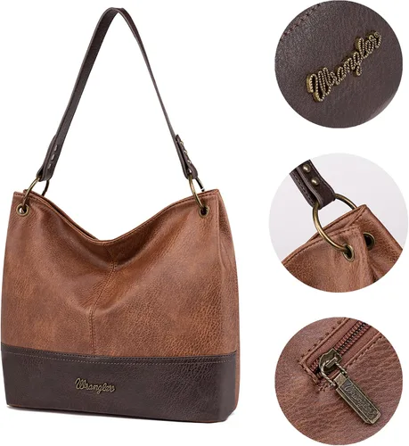 Vista 3 de Wrangler Hobo - Bolsas para mujer de cuero vegano con asa superior, bolsos de hombro y bolsos