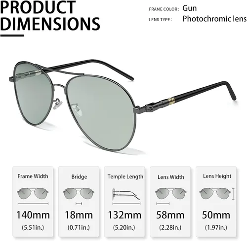 Vista 4 de TJUTR Gafas de sol fotocromáticas piloto para hombres con lente polarizada para conducir protección UV400 reduce el deslumbramiento