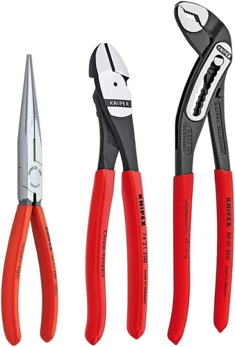 Vista 3 de KNIPEX Tools 00 20 08 US1 - Juego de 3 alicates de nariz larga, cortador diagonal y cocodrilo de 3 piezas, rojo (el embalaje puede variar)