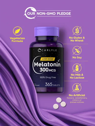 Vista 5 de Carlyle Melatonina 300 mcg 365 Tabletas Dosis baja Vegetariana, sin OMG, sin gluten