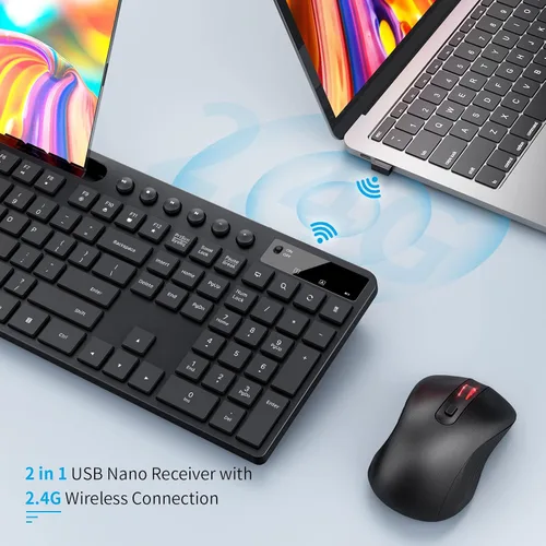 Vista 5 de Combinación de teclado y ratón inalámbricos, MARVO 2.4G Teclado inalámbrico ergonómico para computadora con soporte para teléfono y tableta, ratón