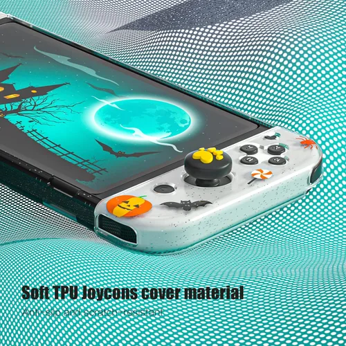 Vista 3 de Halloween Decoration Switch OLED Case, Switch OLED Protective Case with TPU Joycon Covers and Glass Screen Protector and Thumb Grip Caps