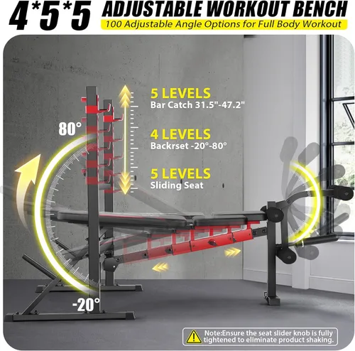 Vista 5 de OPPSDECOR 900LBS Weight Bench Set with Squat Rack Foldable Bench Press Set with Leg Extension & Leg Curl Professional Flat/Incline/Decline Workout