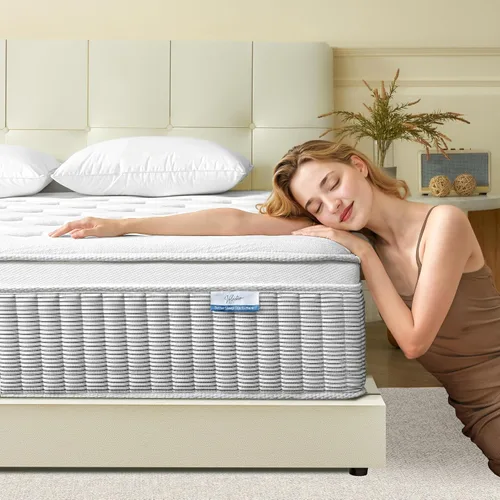 Vista 6 de Colchón Queen de 12 pulgadas en una caja, espuma viscoelástica de gel refrescante híbrido y bobinas de bolsillo, firmeza media, certificado
