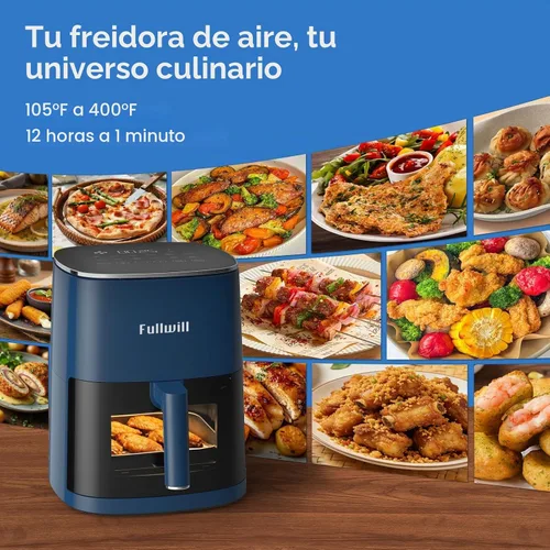 Vista 6 de Fullwill Freidora de aire de 6 cuartos de galón con ventana de visión, freidora de aire multifunción 12 en 1, asar, hornear, deshidratar, papas Azul