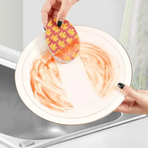 Vista 5 de Esponjas de cocina para lavar platos, esponjas de cocina para el hogar, esponja absorbente reutilizable hojas de arce de otoño