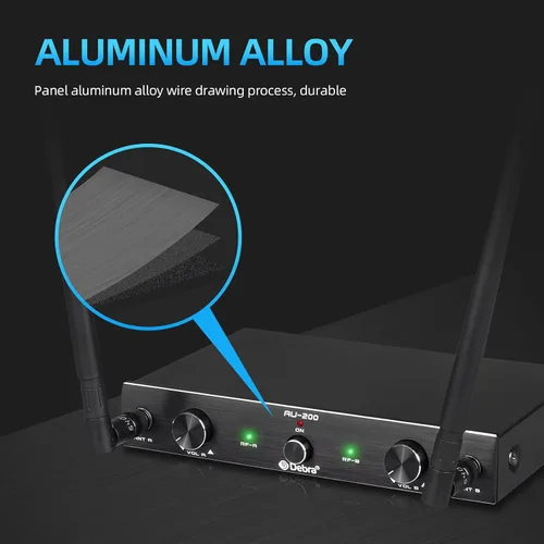 Vista 2 de D Debra Audio AU200 Pro UHF Sistema de micrófono inalámbrico de 2 canales con micrófonos de diadema lavalier inalámbricos de mano, receptor