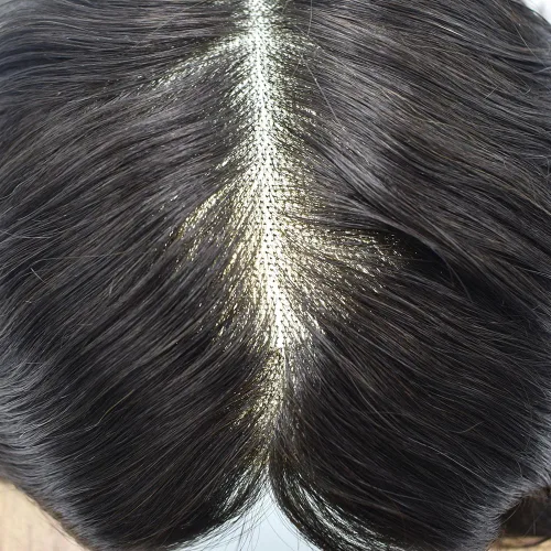 Vista 3 de LYRICAL HAIR Peluca de cabello humano de encaje mono fino para hombre, piel de polietileno sintético alrededor del sistema de cabello, peluca