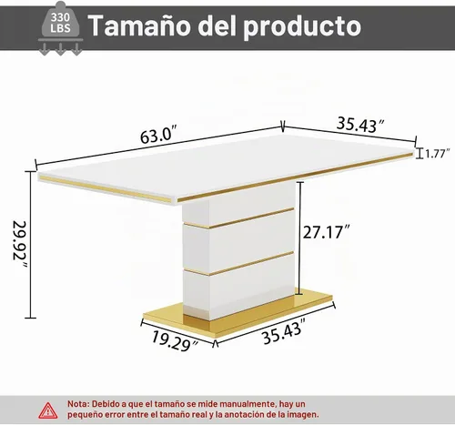 Vista 2 de Mesa de comedor moderna para 6 personas, mesa de comedor grande de cocina de 63 pulgadas con parte superior de laca para hornear, placa base de Mesa