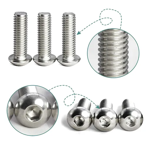 Vista 3 de Tornillos de cabeza de botón M2-0.016 x 0.157 in, acero inoxidable 304, rosca completa, accionamiento de enchufe Allen, máquina de alta resistencia