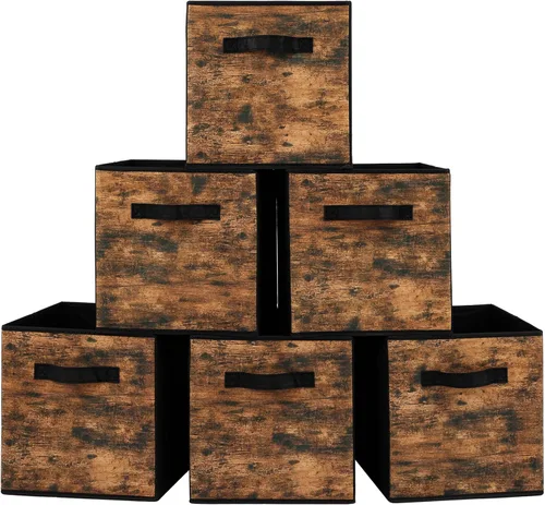 Vista 11 de Stero Cubos de almacenamiento de tela, paquete de 3 contenedores plegables con asa, cestas de almacenamiento de 11 pulgadas caja para estantes