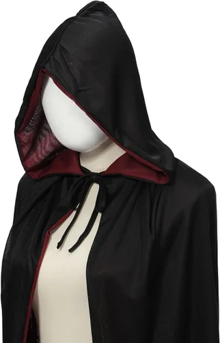Vista 9 de Reversible Velvet Hooded Vampire Cape, Halloween Cosplay Costume Capucha Borgoña