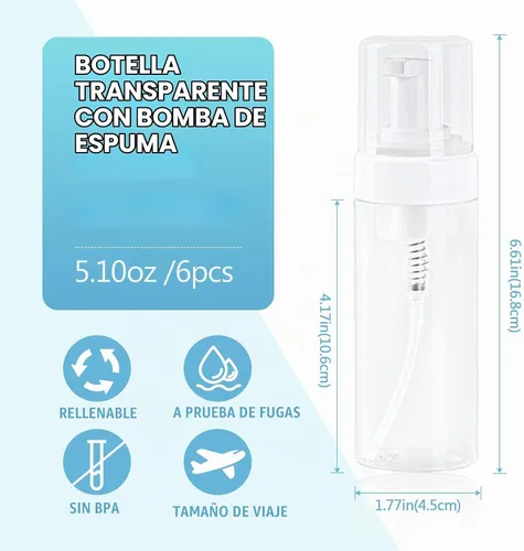 Vista 2 de TMLECE - Botellas dispensadoras de jabón espumoso de tamaño viaje de 5.1 Transparente