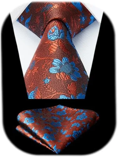 Vista 212 de Corbatas florales tejidas clásicas para hombre, corbata cuadrada de bolsillo, corbatas formales para hombres, boda con pañuelo