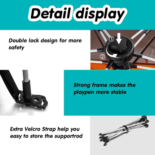 Vista 5 de Corralito para bebés de alta calidad para puerta y exterior, portátil, ligero, paquete desplegable y patio de juegos con toldo y bolsa de viaje, Gris