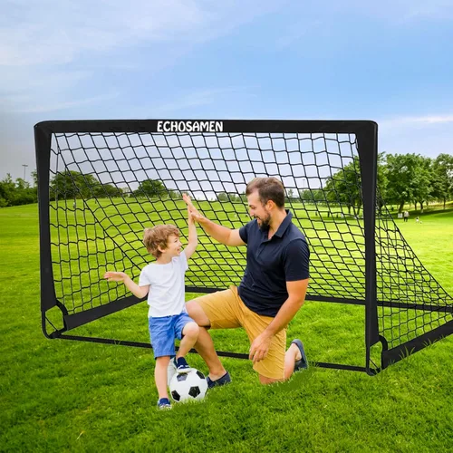 Vista 2 de Porterías de fútbol para niños para el patio trasero, juego de 2 porterías de fútbol de 6 x 4 pies para niños con red de fútbol, 10 conos de fútbol