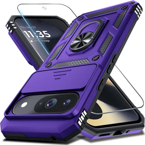 Vista 33 de Janmitta - Funda compatible con Google Pixel 9 Pro XL con cubierta deslizante para lente de cámara incorporada + protector de pantalla + soporte