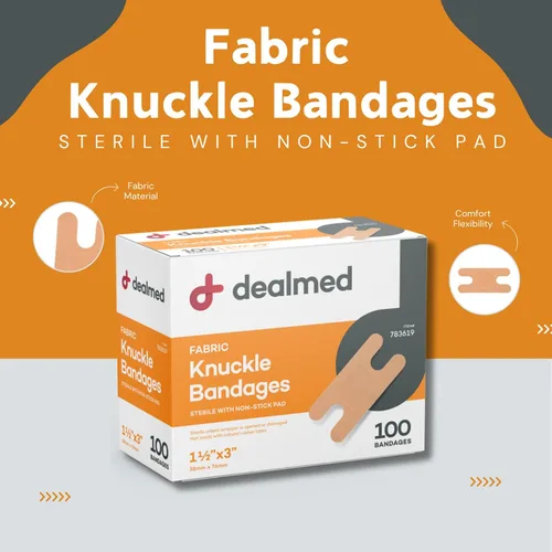 Vista 2 de Dealmed Vendajes adhesivos flexibles para nudillos de tela, 100 unidades (1 paquete) vendajes con almohadilla antiadherente, sin látex, kit
