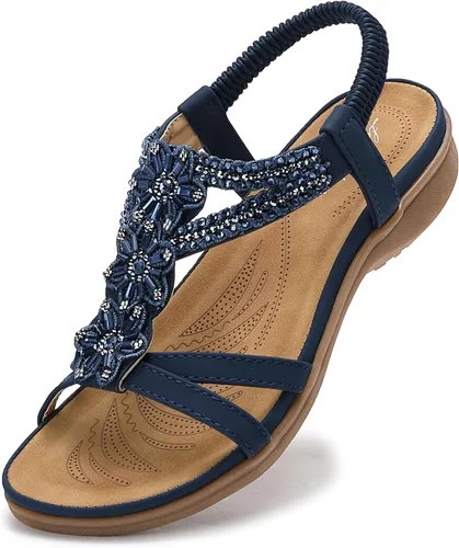 Vista 12 de Littleplum Sandalias para mujer hechas a mano con soporte de arco de verano, sandalias cómodas para caminar ortopédicas bohemias
