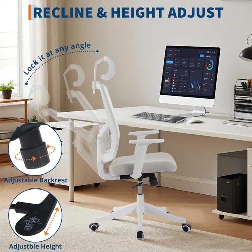 Vista 5 de Ergonomic Office Chair with Headrest, High Back Mesh Desk Chair with Flip-Up Arms, Adjustable Lumbar Support & Recline for Home Office and Gaming