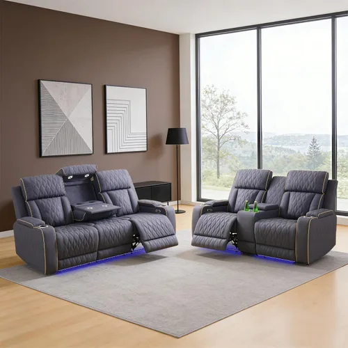 Vista 11 de Sofá reclinable individual eléctrico para muebles de sala de estar, silla reclinable de cuero con luces LED, puertos USB, almacenamiento oculto