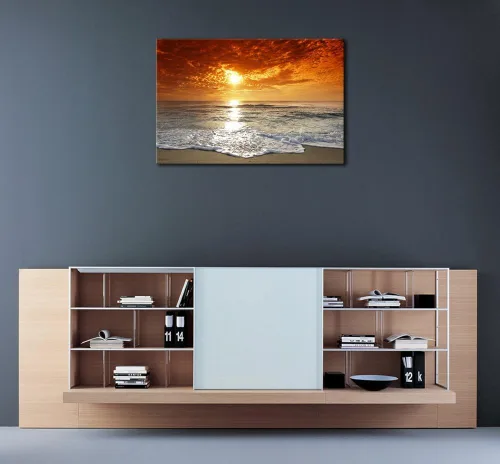 Vista 2 de Wieco Art - Paisaje moderno marino, arte expandido, impresiones marinas con marco, fotos del mar, pinturas sobre tela, arte para pared, para la sala
