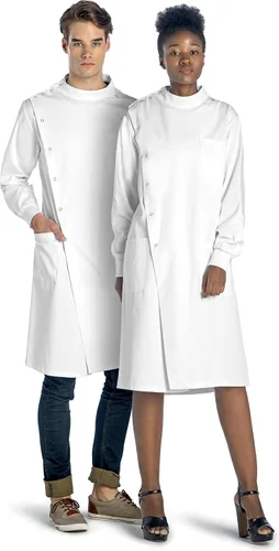 Vista 4 de Professional Lab Coat Howie Style Classic Fit Mandarin Collar Cuffed Sleeves Unisex White 43 Inch Length
