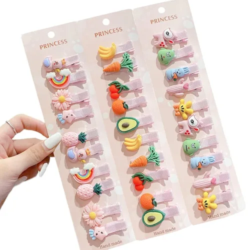 Vista 4 de 28 PIEZAS Lindas Pinzas para el Cabello, Accesorios para el Cabello de Moda para Niñas, Juego de Pasadores con Flores, Frutas, Arcoíris Colorido