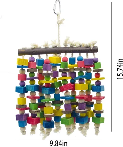 Vista 3 de Deloky Juguete masticable grande para pájaros, bloques de madera natural multicolor, juguetes para desgarrar loros de pájaros, sugeridos