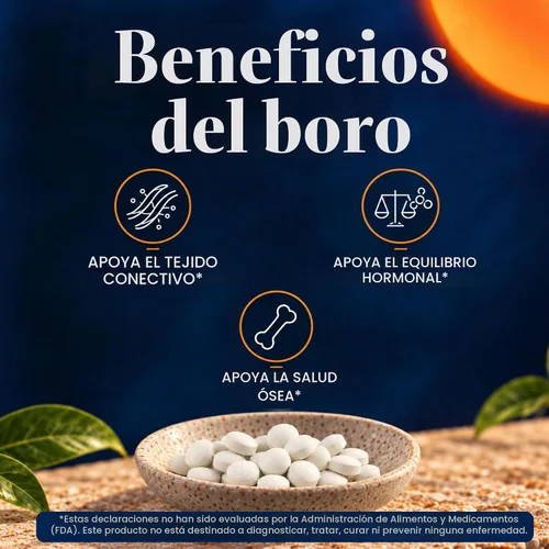 Vista 3 de Vitamatic Boro quelado (como glicinato) 10 mg 240 tabletas - Apoya el equilibrio hormonal, la salud ósea y el tejido conectivo