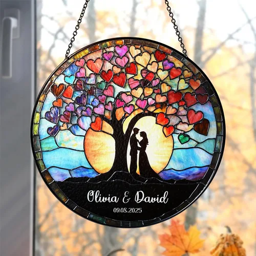 Vista 8 de Foto personalizada para parejas con vitrales sintéticos, retrato de fotos de cuople para colgar en ventana, regalo para ella y él, regalo de foto