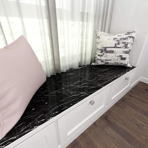 Vista 6 de RANRAN Papel de contacto de mármol, rollo negro granito, autoadhesivo para despegar y pegar, para encimeras de cocina, armarios, muebles