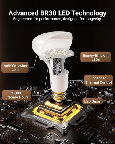 Vista 6 de Sunco - Paquete de 12 bombillas LED BR30, bombillas empotradas, bombilla de inundación para interiores, 850 LM, 11 W (equivalente a 65 W), CCT 3000k