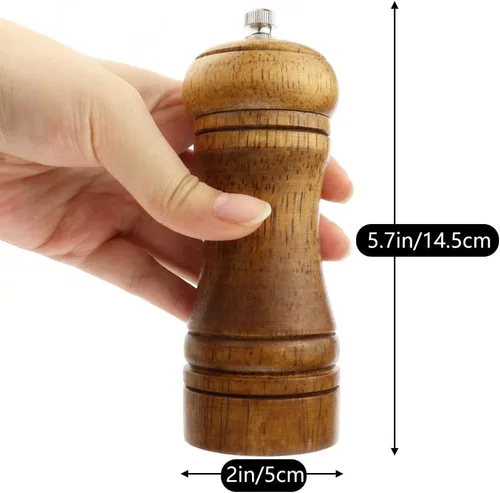 Vista 5 de 1 paquete de molinillo de pimienta de madera de 5 pulgadas, molinillo de pimienta de madera o molinillo de sal con rotor de cerámica ajustable